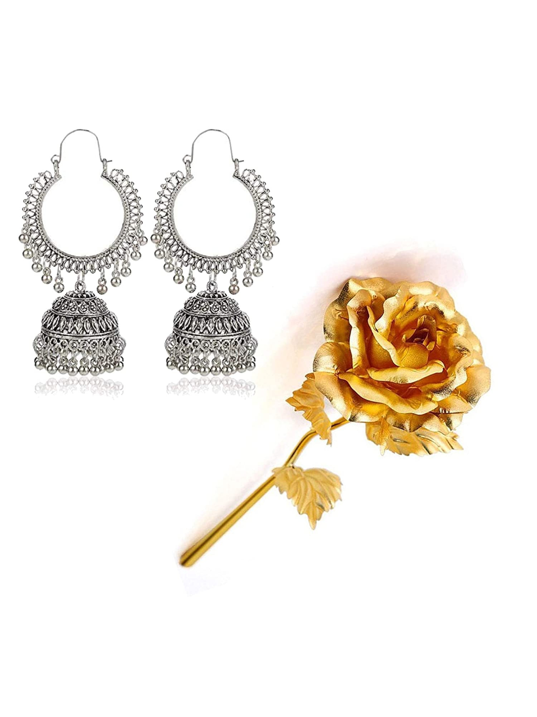 Valentine YouBella Jewellery Combo of Gold Plated Rose Flower and Stylish Jhumka Earrings for Girls/Women