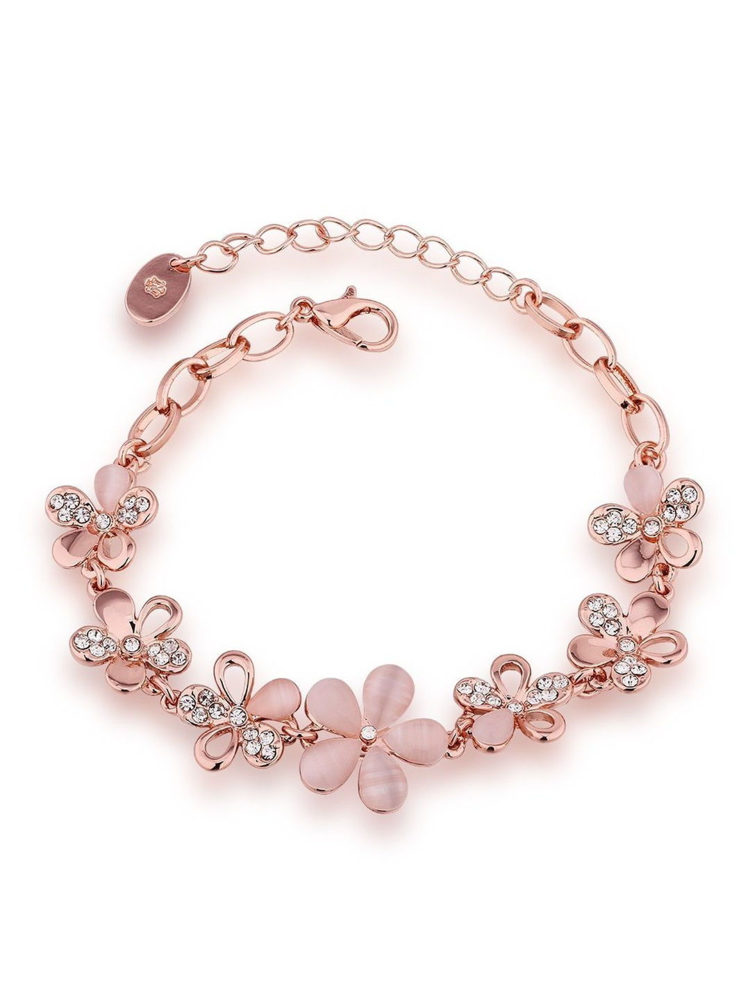 Valentine YouBella Jewellery Combo of Heart Crystal Pendant Necklace for Women and Girls, Gold Plated Rose Flower and Crystal Jewellery Bangle Bracelet for Girls