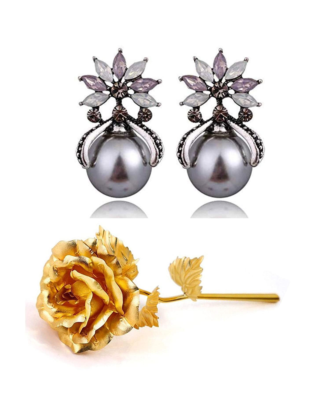Valentine YouBella Jewellery Combo of Gold Plated Rose Flower and Stylish Earrings for Girls/Women
