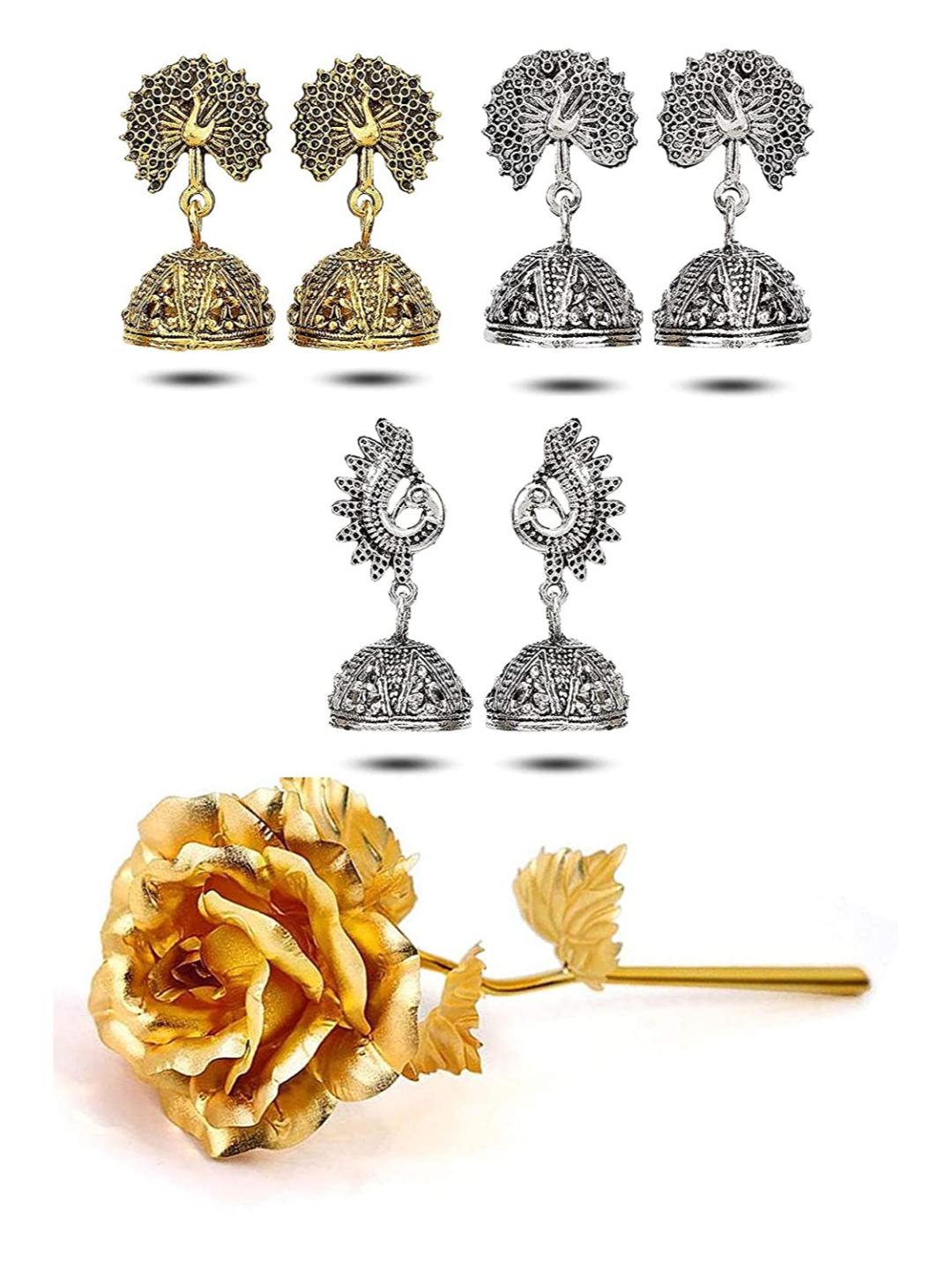 Valentine YouBella Jewellery Combo of Gold Plated Rose Flower and Stylish Jhumka Earrings for Girls/Women