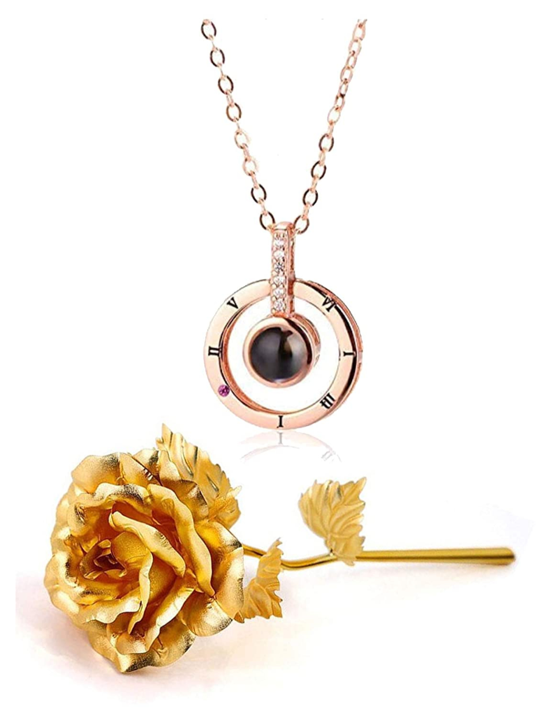 Valentine YouBella Jewellery Combo of Gold Plated Rose Flower and I Love You in 100 Languages Pendant Necklace for Women and Girls