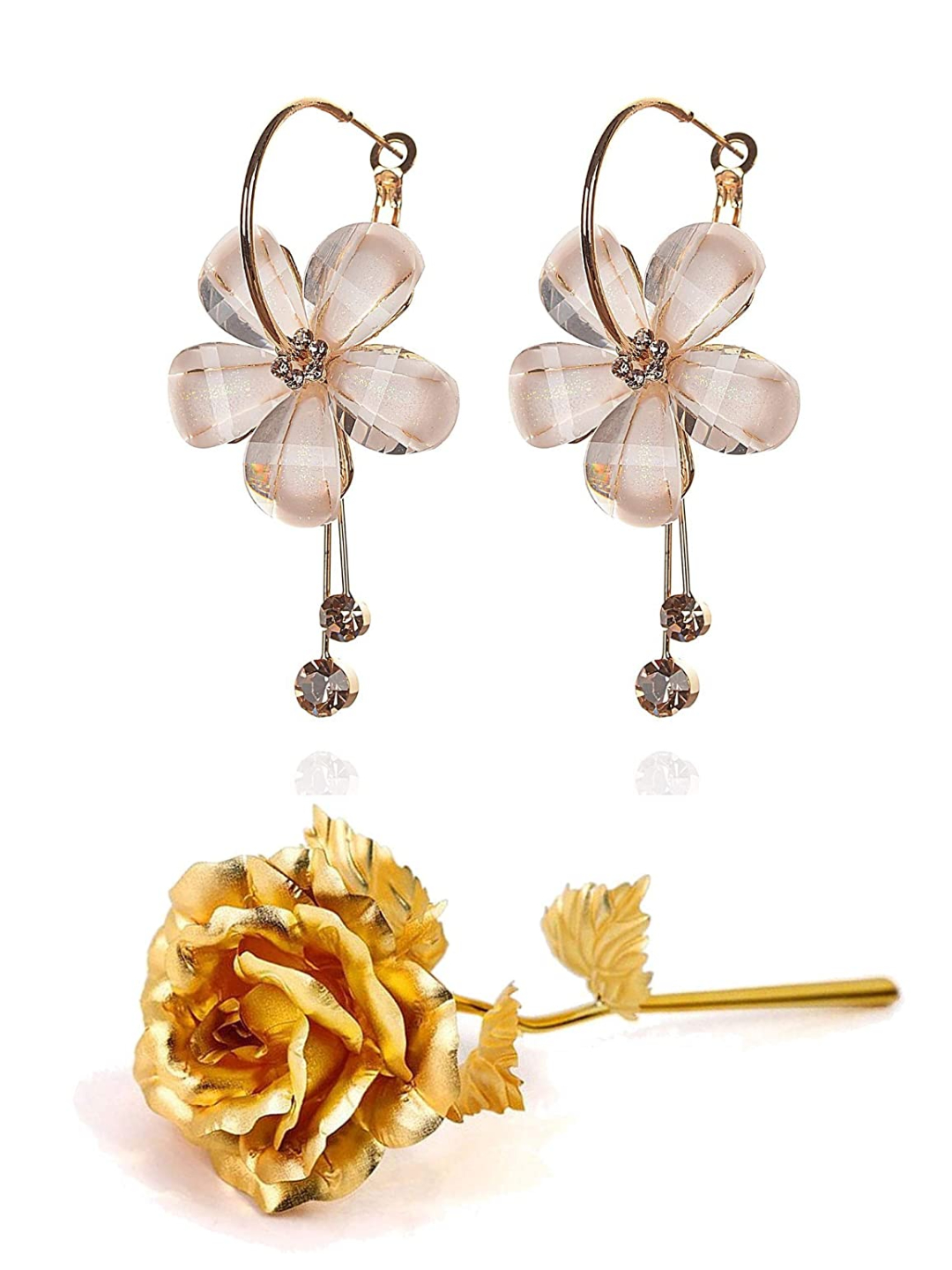 Valentine YouBella Jewellery Combo of Gold Plated Rose Flower and Stylish Floral Fancy Earrings for Girls and Women