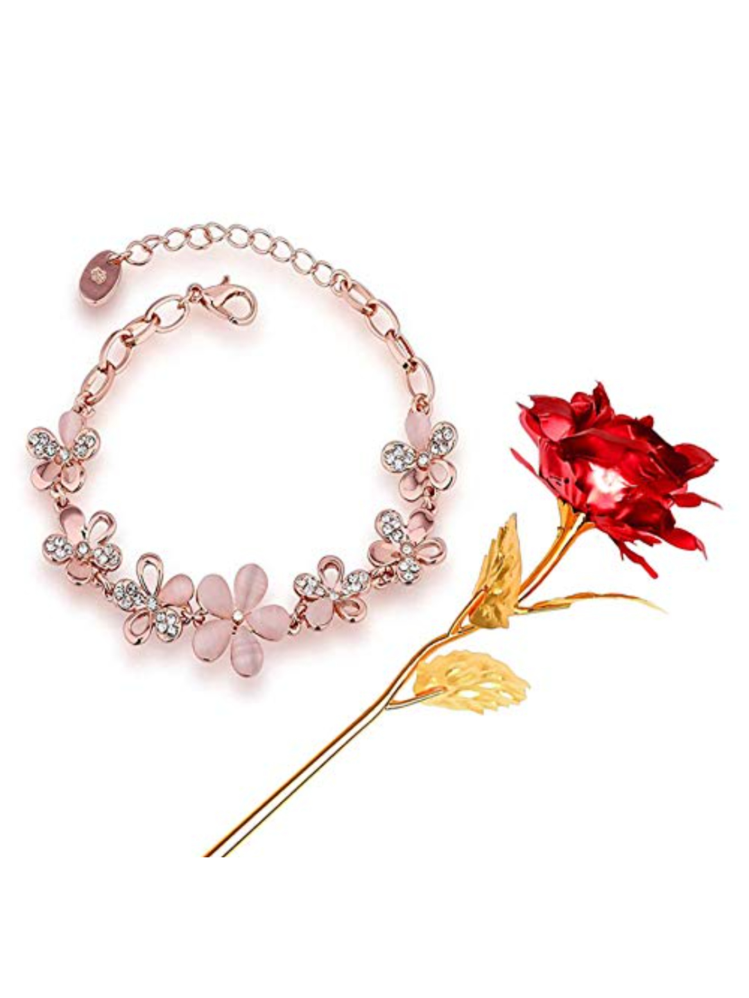 Valentine YouBella Jewellery Combo of Gold Plated Rose Flower,Stylish Floral Fancy Earrings for Girls and Women and Charm Bangle Bracelet for Girls/Women