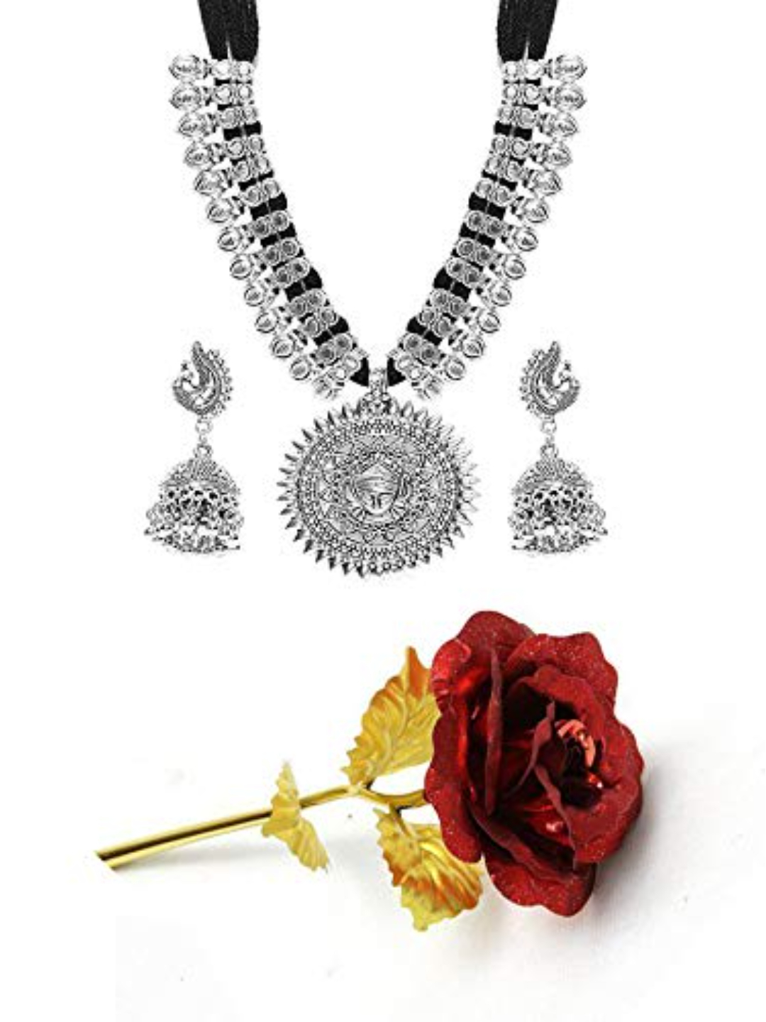 Valentine YouBella Jewellery Combo of Gold Plated Rose Flower and Jewellery Necklace Set for Girls/Women