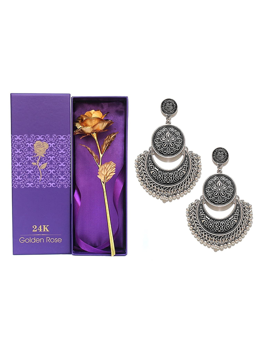 Valentine YouBella Jewellery Combo of Gold Plated Rose Flower and Stylish Afghan Fancy Earrings for Girls and Women