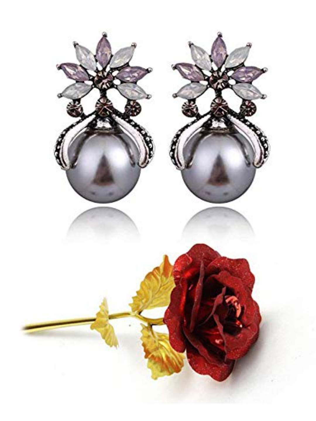 YouBella Jewellery Valentine Gifts for Her Combo of Gold plated Rose Flower and Earrings for Girls/Women