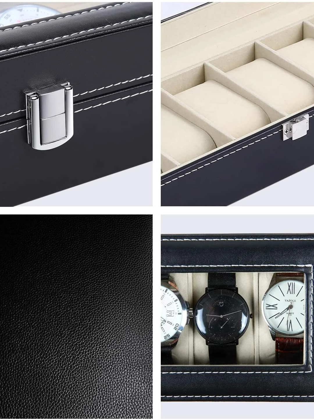 YouBella Jewellery and Watch Organiser Box Men's and Women's Watch Box Holder Organizer Case In 6 Slots of watches In PU Leather (Black) (Watch_Box_1)