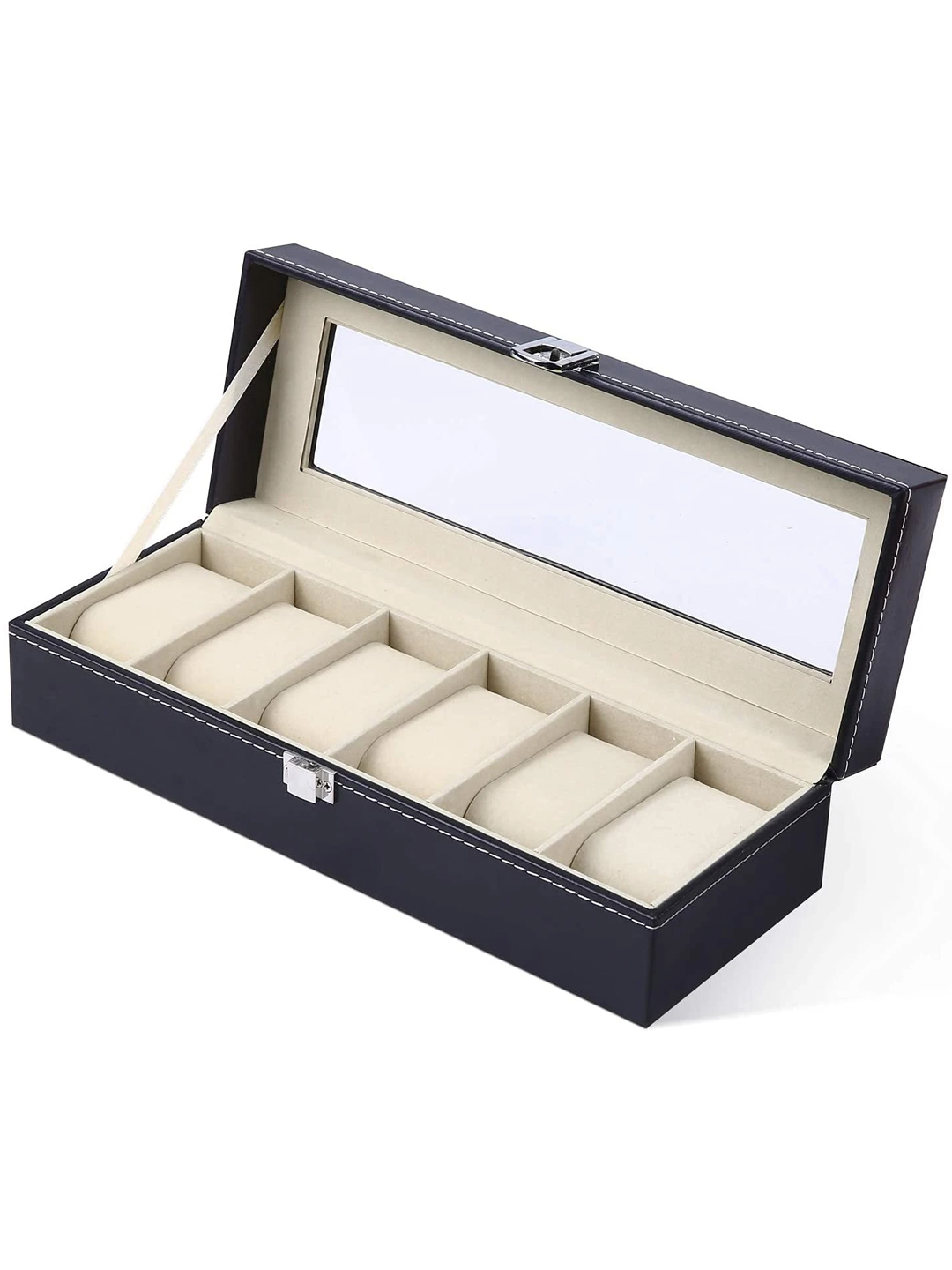 YouBella Jewellery and Watch Organiser Box Men's and Women's Watch Box Holder Organizer Case In 6 Slots of watches In PU Leather (Black) (Watch_Box_1)