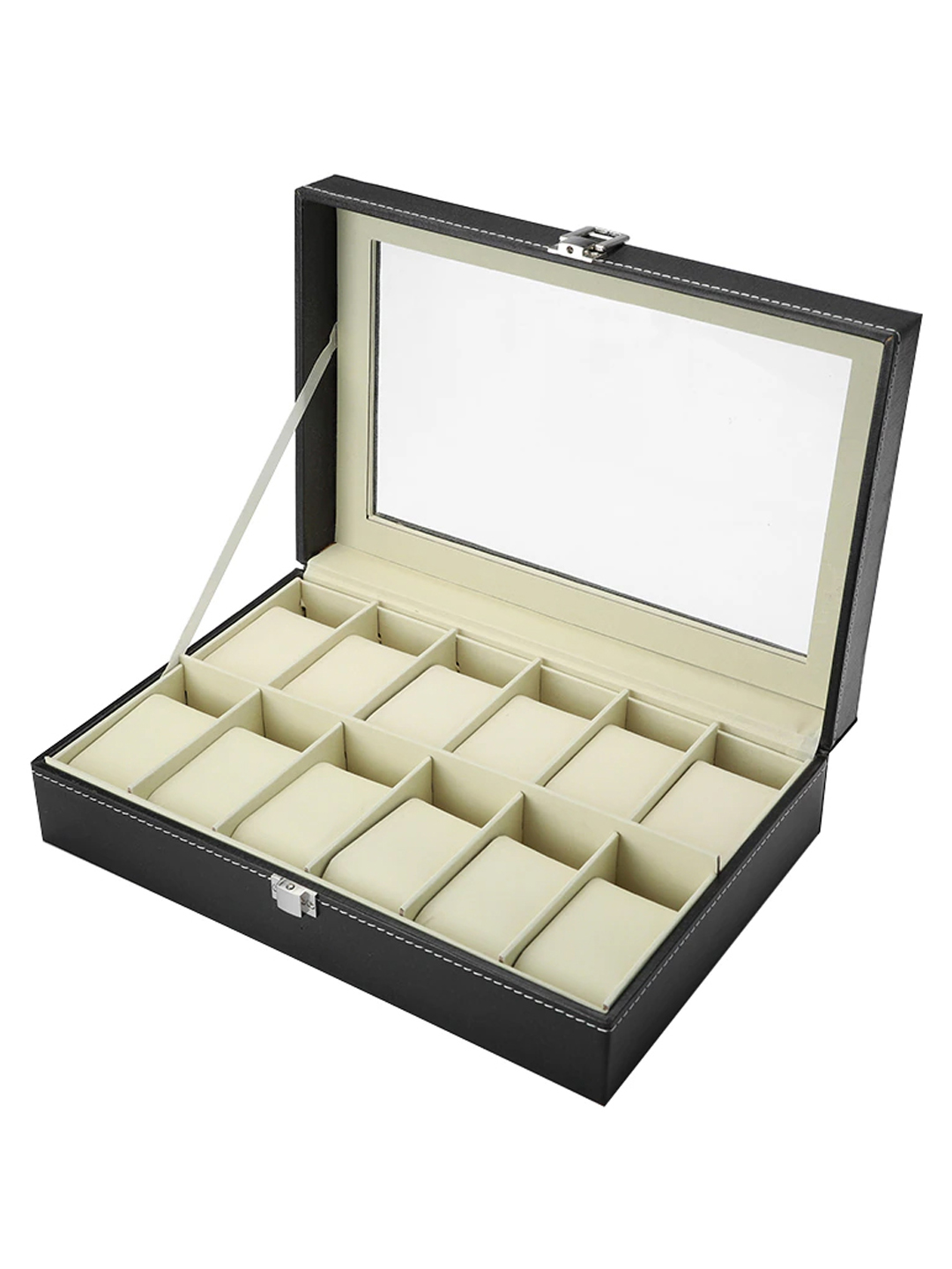 YouBella Jewellery and Watch Organiser Box Men's and Women's Watch Box Holder Organizer Case In 12 Slots of watches In PU Leather (Black) (Watch_Box_2)