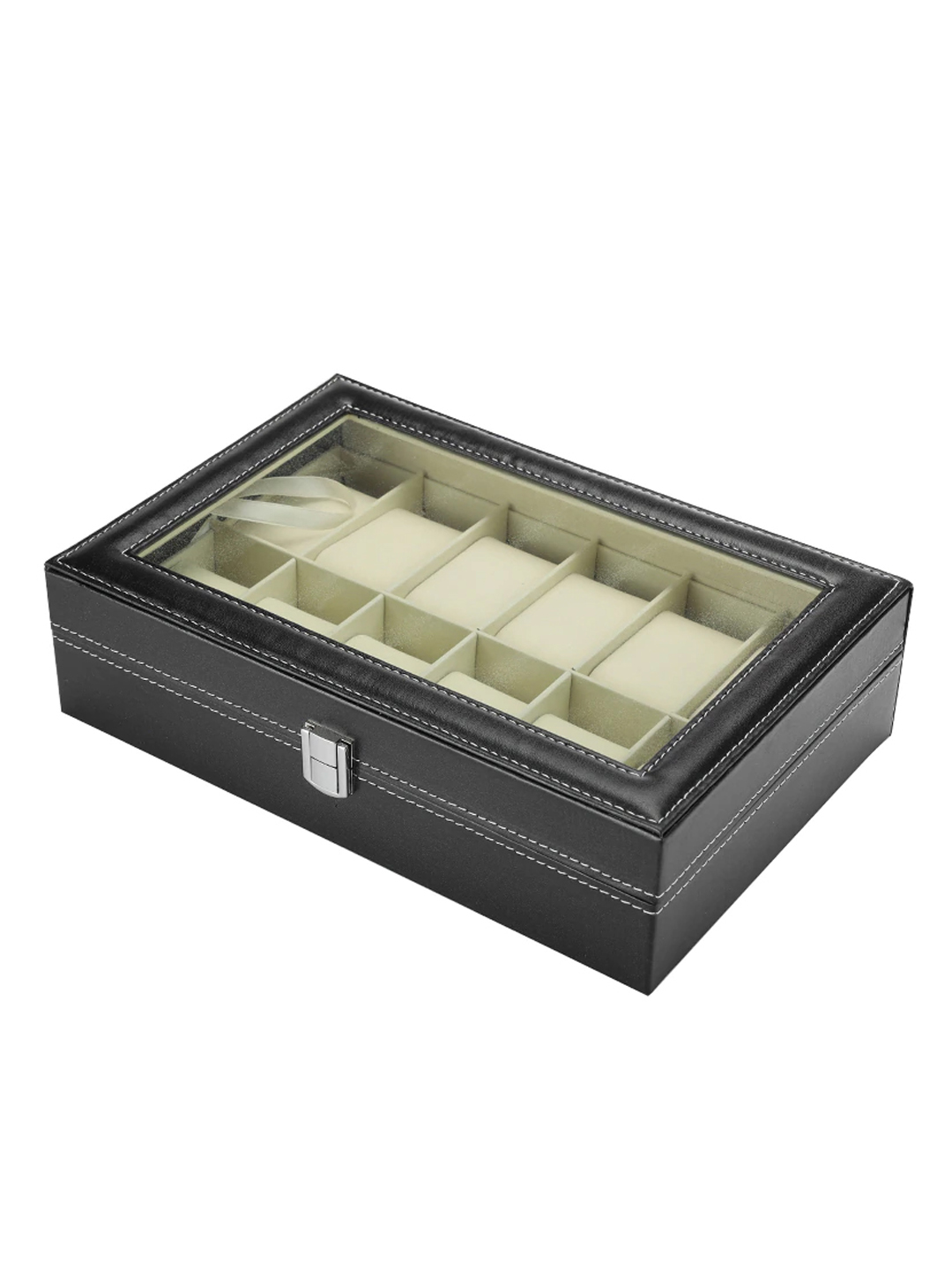 YouBella Jewellery and Watch Organiser Box Men's and Women's Watch Box Holder Organizer Case In 12 Slots of watches In PU Leather (Black) (Watch_Box_2)