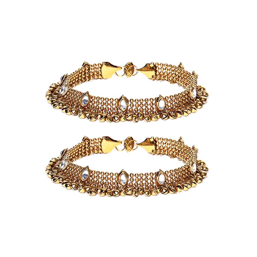 YouBella Gold Plated Copper Strand Stylish Party Wear Anklets for Women and Girls