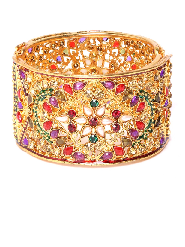 YouBella Multicoloured Gold-Plated Stone-Studded Beaded Kada