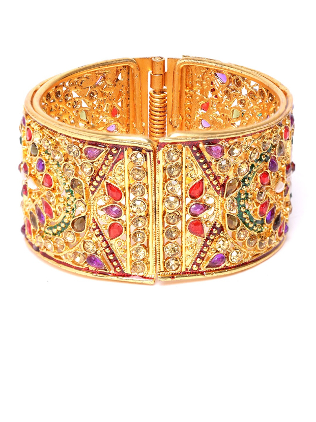 YouBella Multicoloured Gold-Plated Stone-Studded Beaded Kada