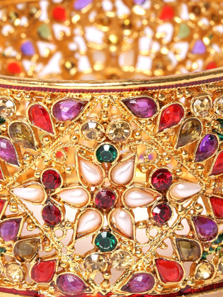 YouBella Multicoloured Gold-Plated Stone-Studded Beaded Kada