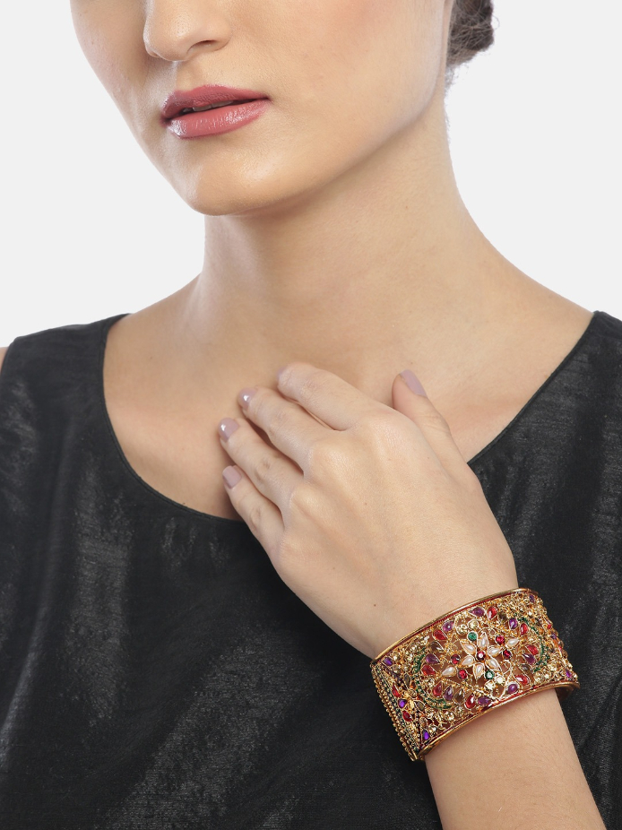 YouBella Multicoloured Gold-Plated Stone-Studded Beaded Kada