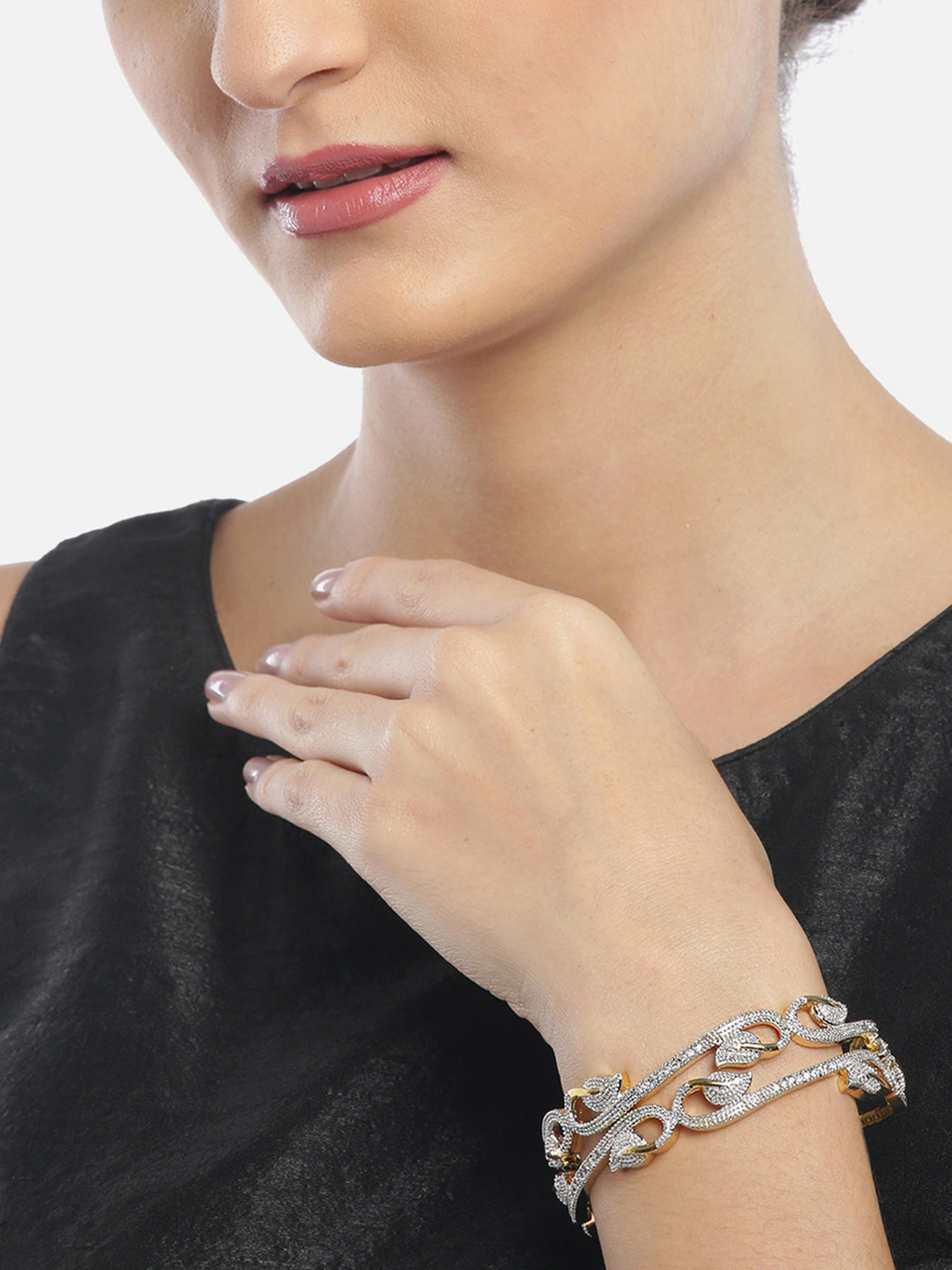 YouBella White Gold Plated American Diamond Bangles for Women