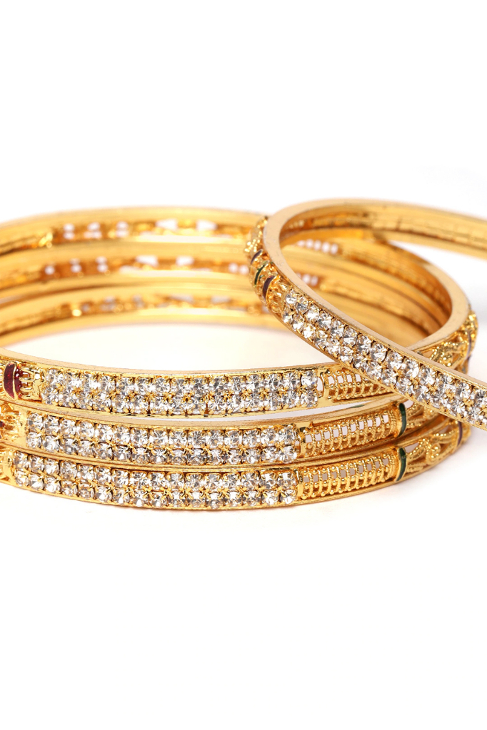 YouBella Set of 4 Red  Green Gold-Plated Stone-Studded Bangles