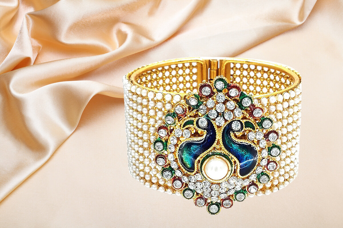 YouBella Traditional Style Gold Plated Pearl Studded Kara Bangle for Women