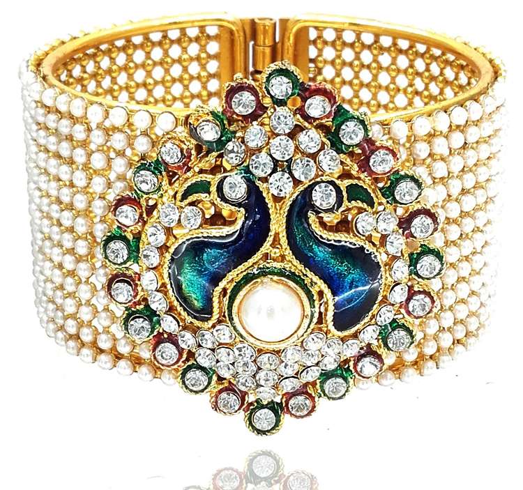 YouBella Traditional Style Gold Plated Pearl Studded Kara Bangle for Women