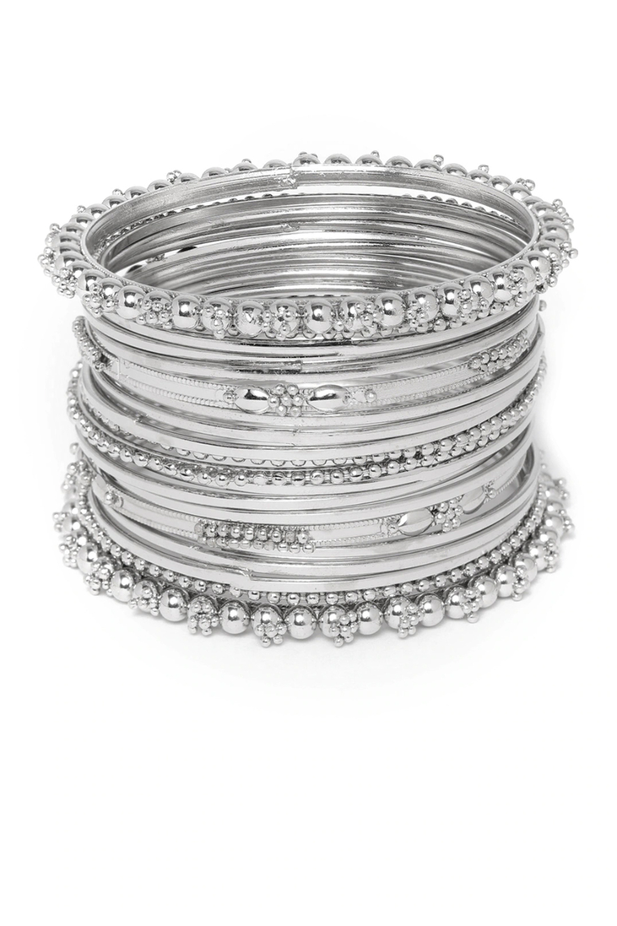 YouBella Set of 20 Silver-Plated Beaded Bangles