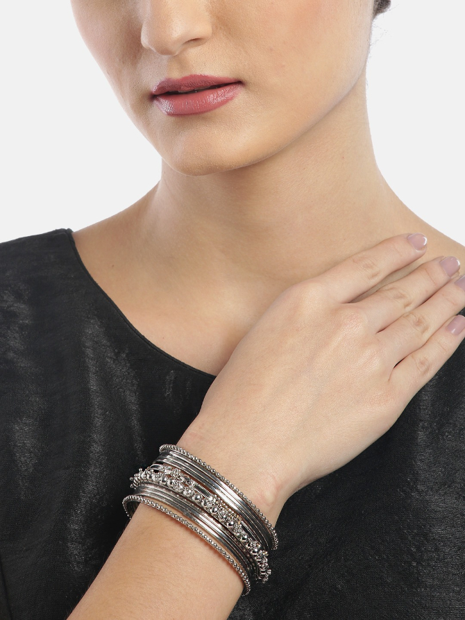 YouBella Set of 20 Silver-Plated Beaded Bangles
