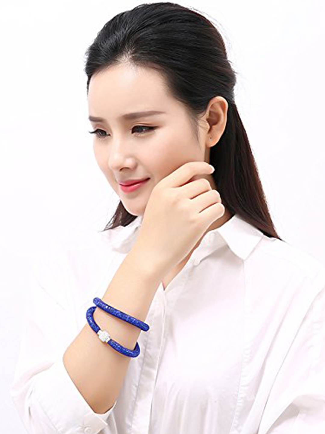 Best Valentine Gifts : YouBella Jewellery Stardust Crystal Bangle Bracelet Cum Necklace for Women and Girls (Blue)