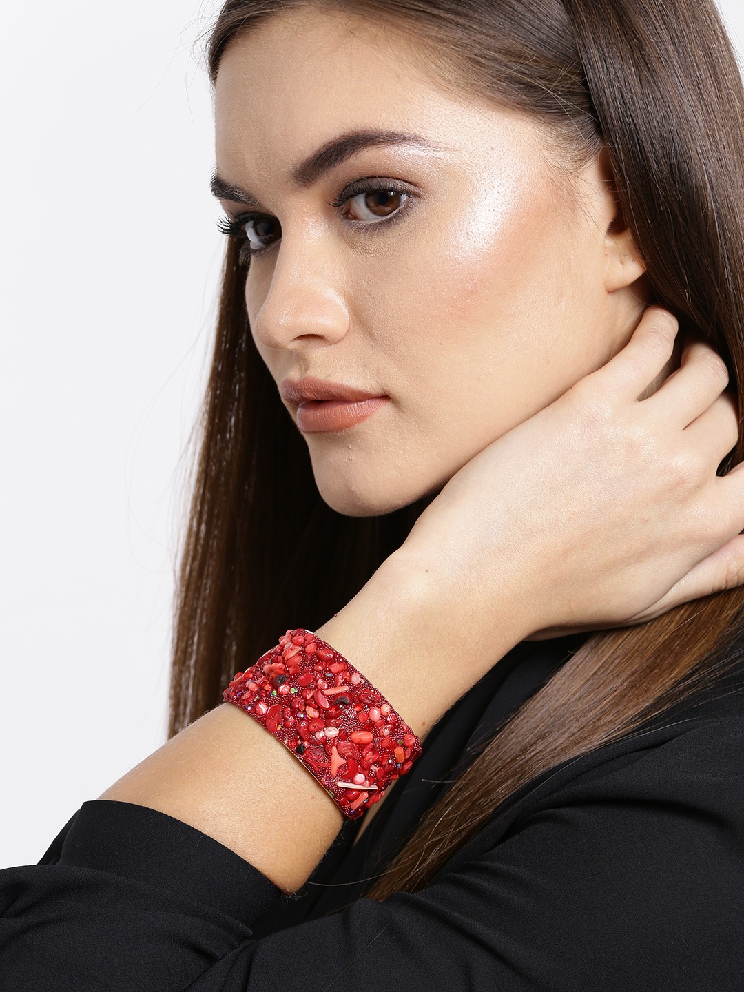 YouBella Valentine Gifts Jewelry Crystal Beads Studded Bangle Kada Red Bracelet for Girls and Women