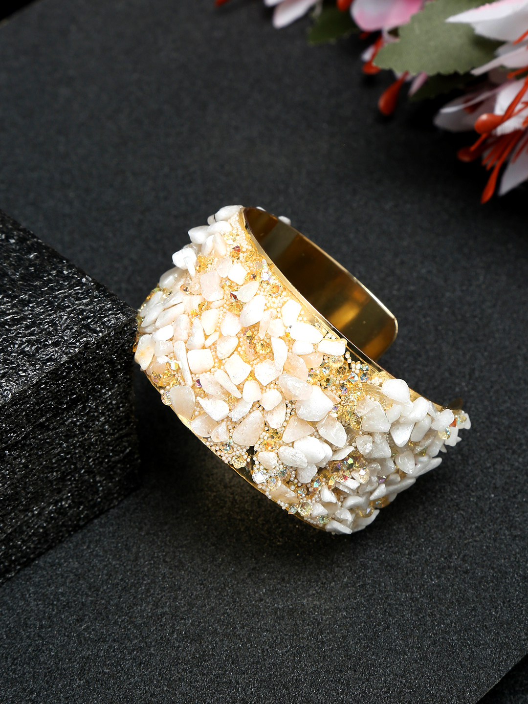 YouBella White Crystal Beads Studded Bangle Kada Bracelet for Women