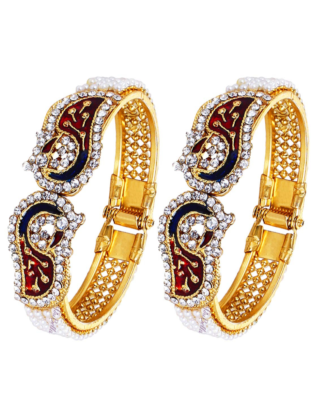 Youbella Pearl & Gold Bracelet Bangle Set For Women