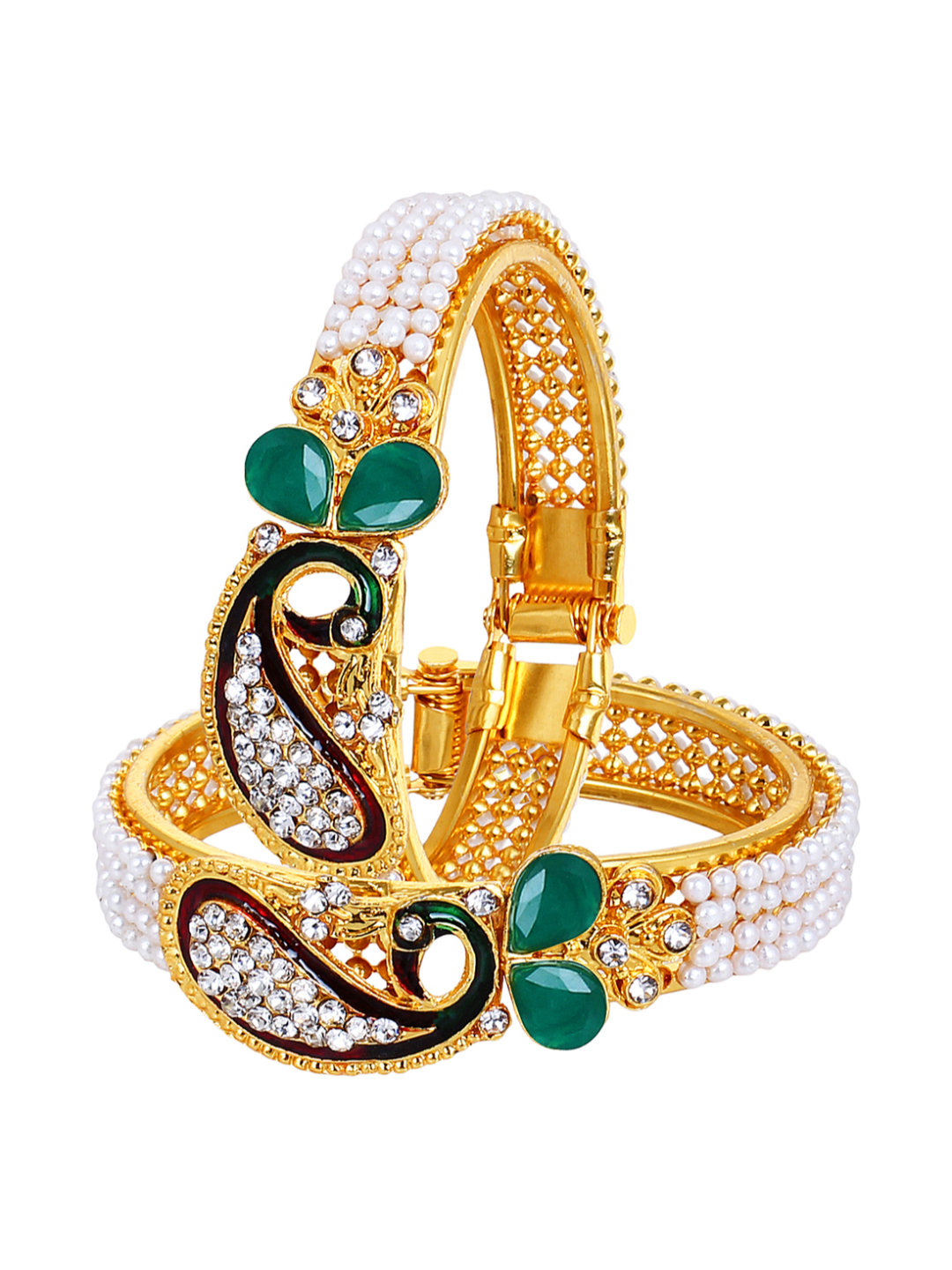 YouBella Traditional Pearl and Gold Bracelet Bangle Set for Women