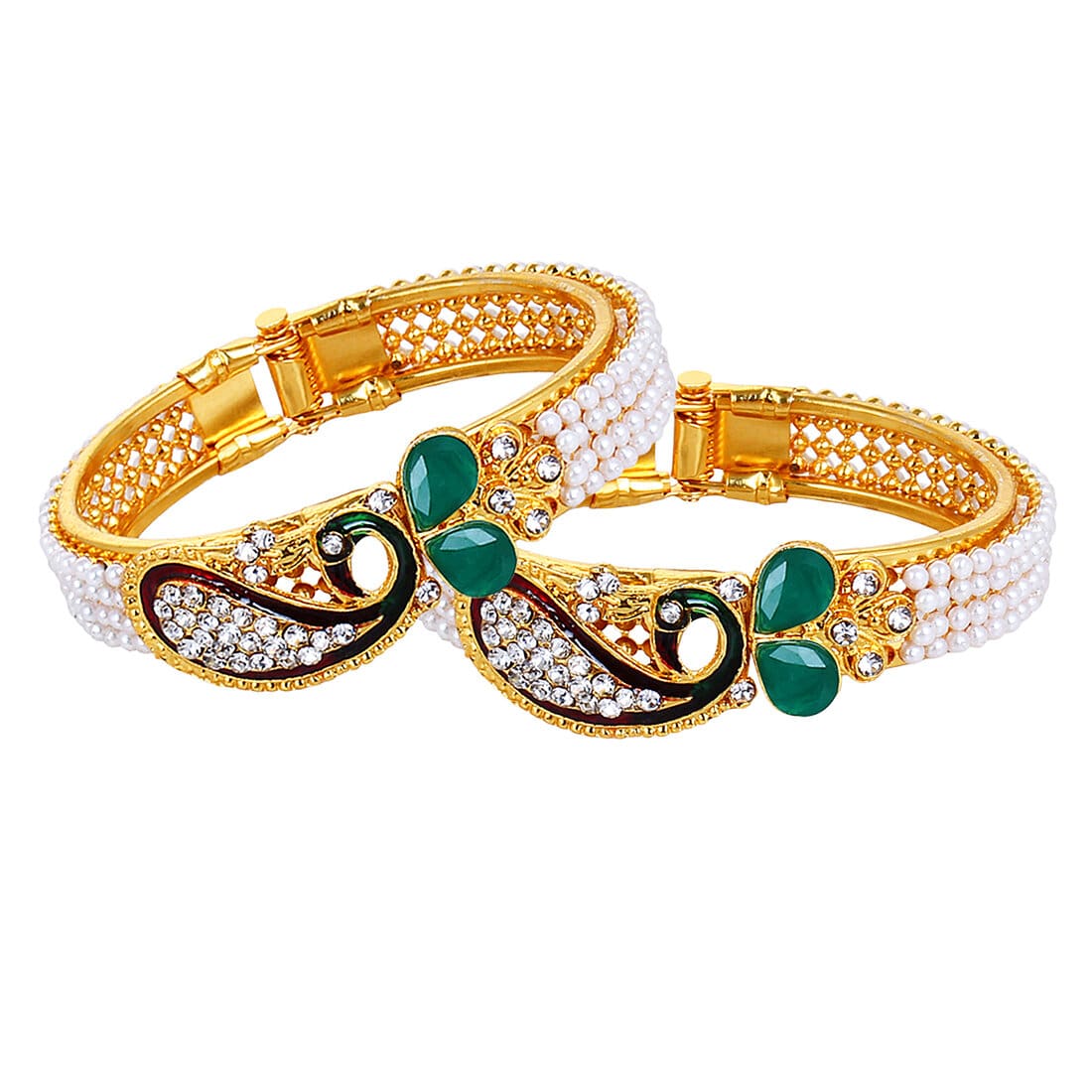 YouBella Traditional Pearl and Gold Bracelet Bangle Set for Women