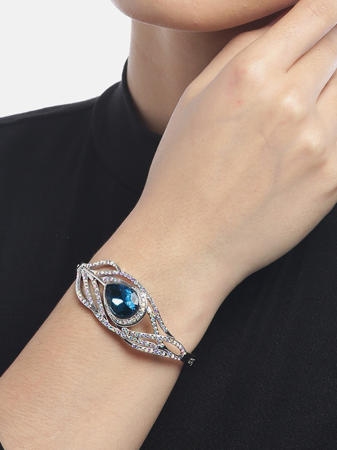 YouBella Jewellery Silver Plated Crystal Bracelet Bangle Jewellery for Girls and Women