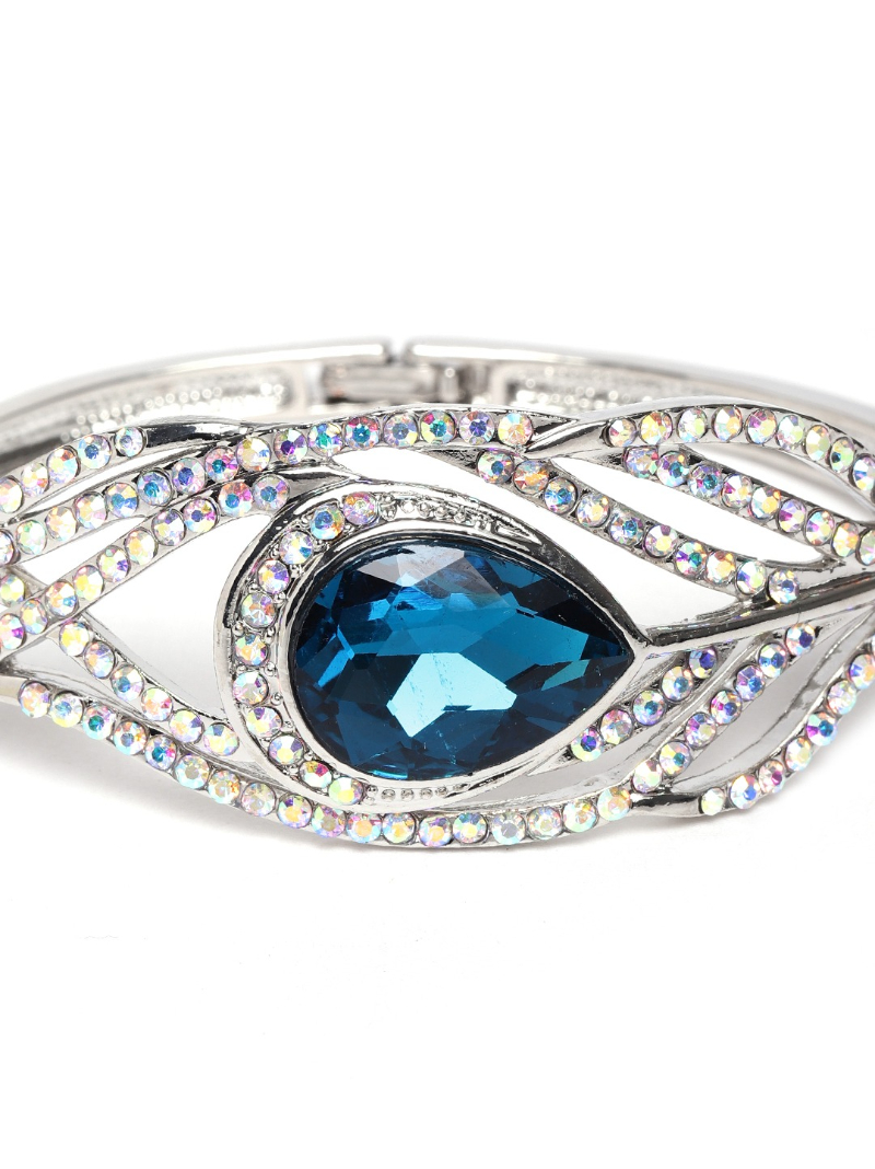 YouBella Blue Silver-Plated Stone Studded Bracelet