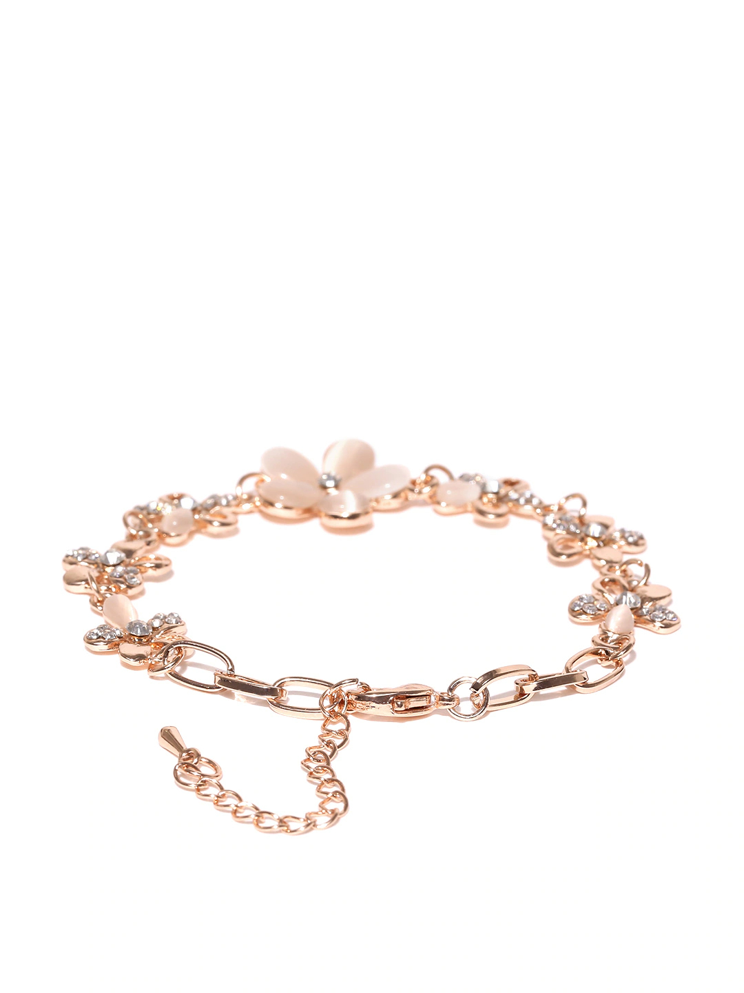 YouBella Rose Gold-Toned  Peach-Coloured Floral Stone-Studded Bracelet