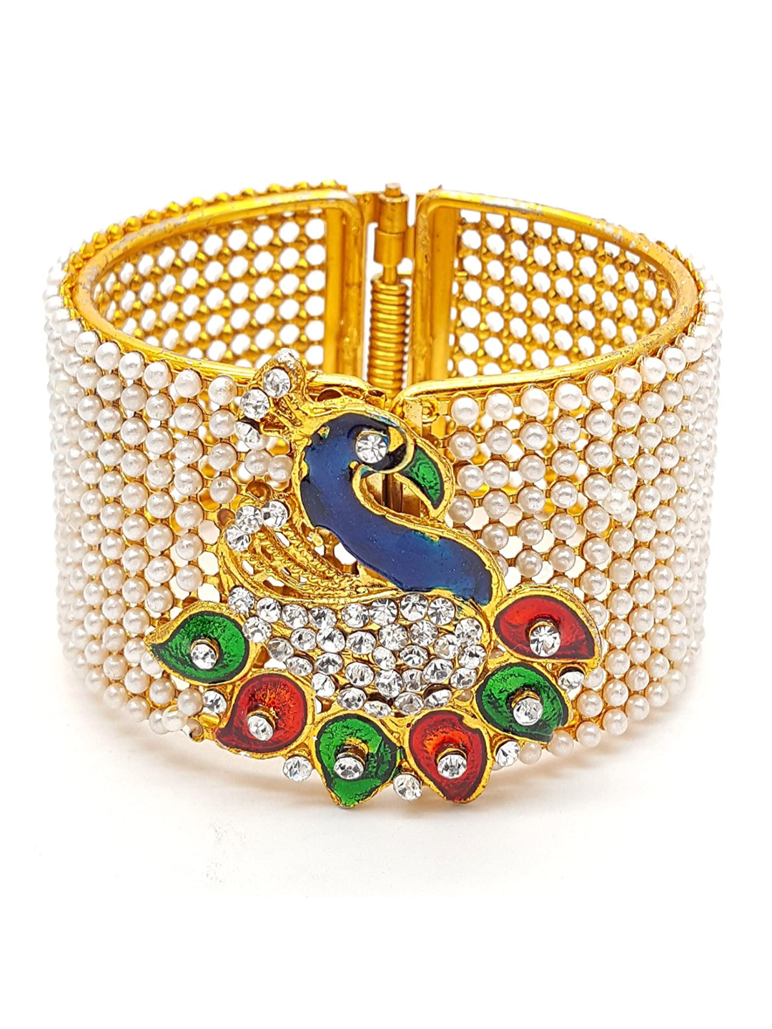 YouBella Jewellery Traditional Gold Plated Pearl Studded Peacock Bracelet Bangle for Girls and Women