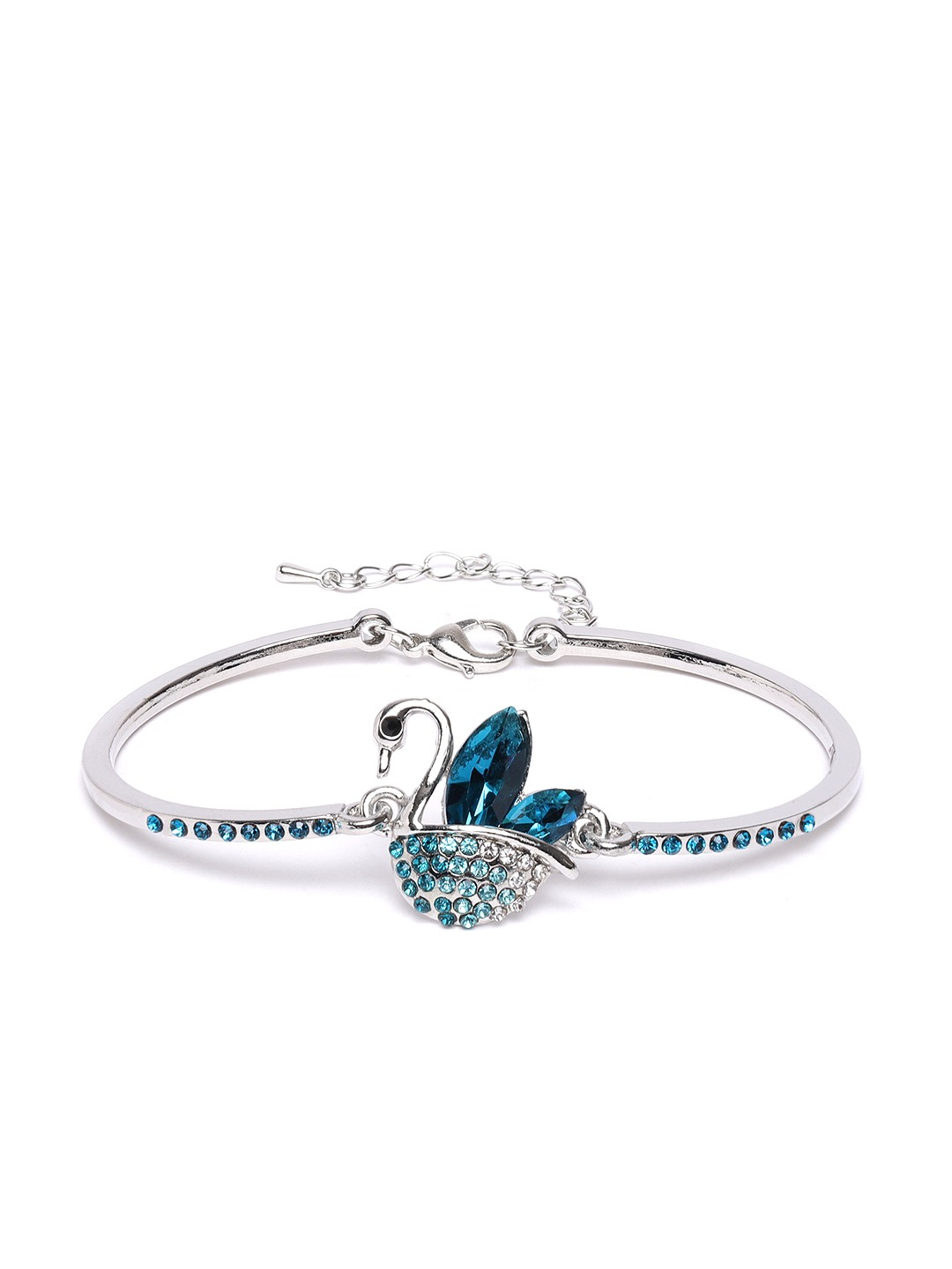 YouBella Blue Silver-Plated Stone-Studded Bracelet with Swan Shaped Detail