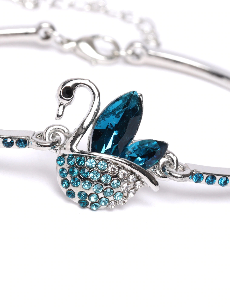 YouBella Blue Silver-Plated Stone-Studded Bracelet with Swan Shaped Detail