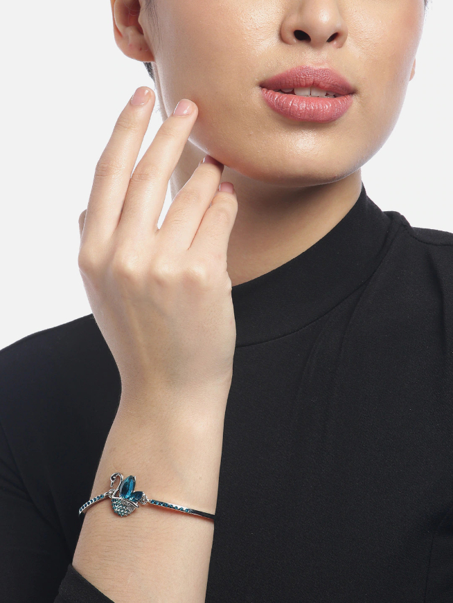 YouBella Blue Silver-Plated Stone-Studded Bracelet with Swan Shaped Detail
