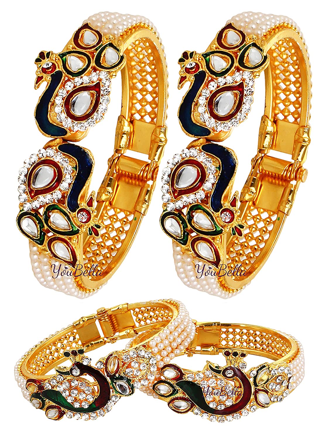 YouBella Jewellery Traditional Gold Plated Combo of 2 Bracelet Bangles Set for Girls and Women (Adjustable)