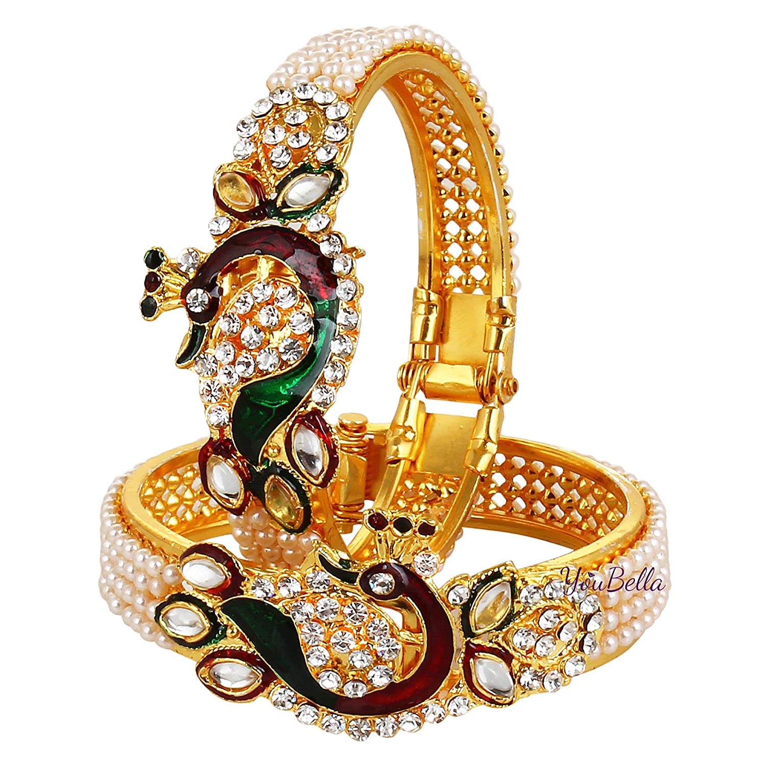 YouBella Jewellery Traditional Gold Plated Combo of 2 Bracelet Bangles Set for Girls and Women (Adjustable)