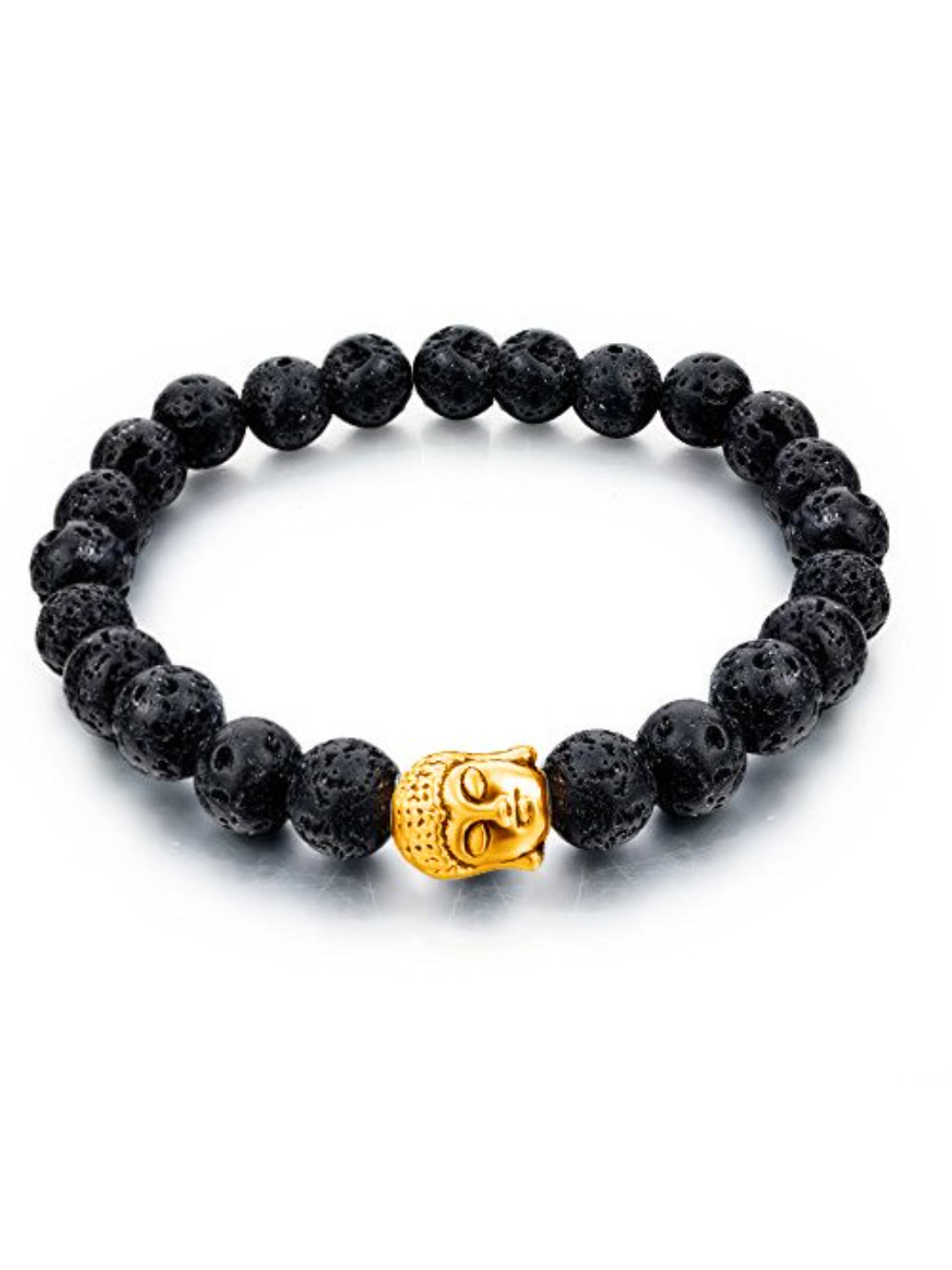 YouBella Fashion Jewellery Natural Healing Stones Divine Buddha Black Beads Bracelet for Men (Gold)