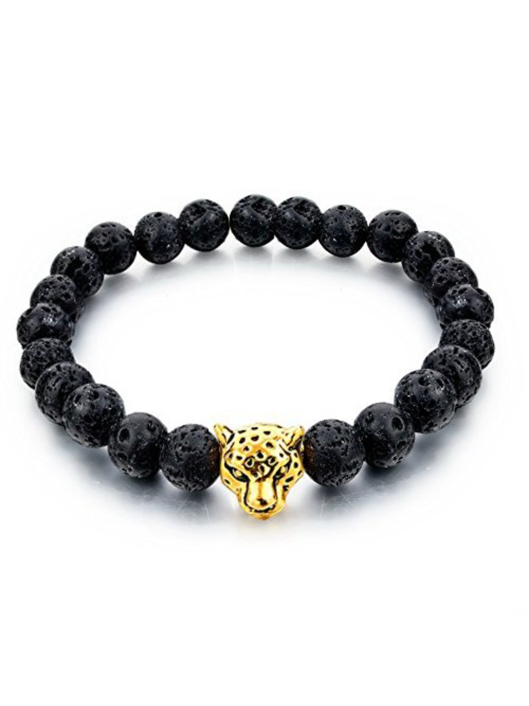 YouBella Fashion Jewellery Natural Healing Stones Divine Black Beads and Leopard Daily Fancy Stylish Bracelet for Men/Women/Boys/Girls (Gold)
