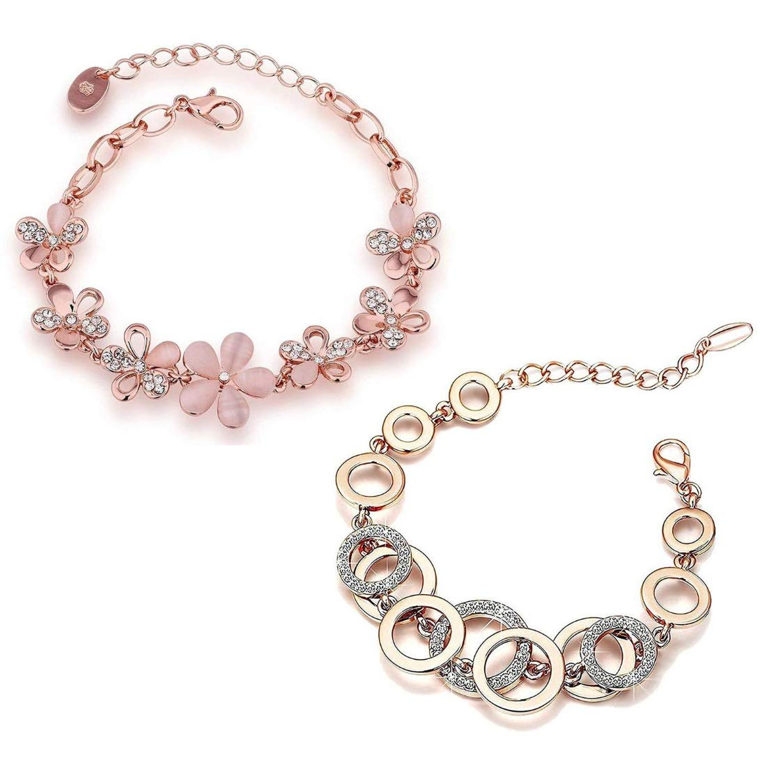YouBella Rose Gold Crystal Gold plated Floral Bracelets for Women Girls