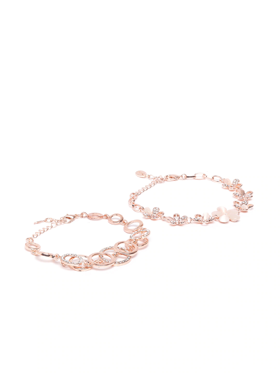 YouBella Green Gold-Plated Stone-Studded Floral Shaped Link Bracelet