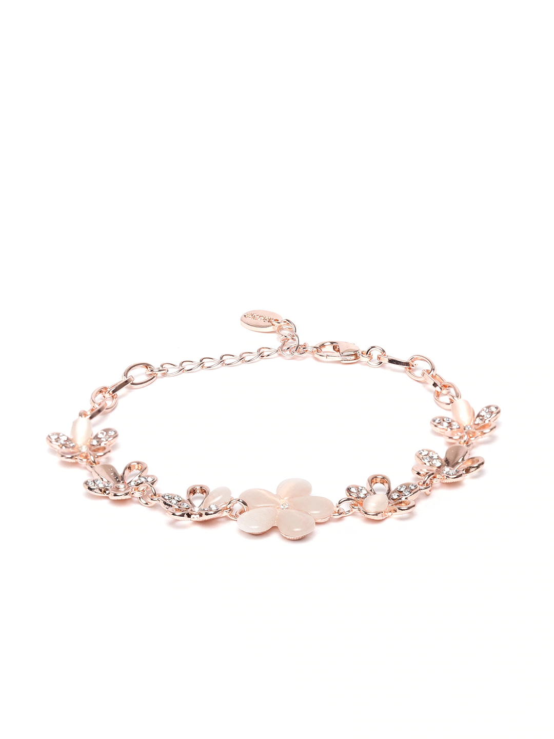 YouBella Green Gold-Plated Stone-Studded Floral Shaped Link Bracelet