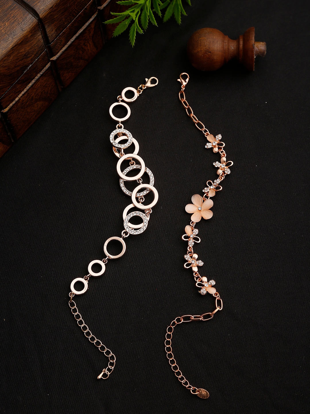 YouBella Rose Gold Crystal Gold plated Floral Bracelets for Women Girls