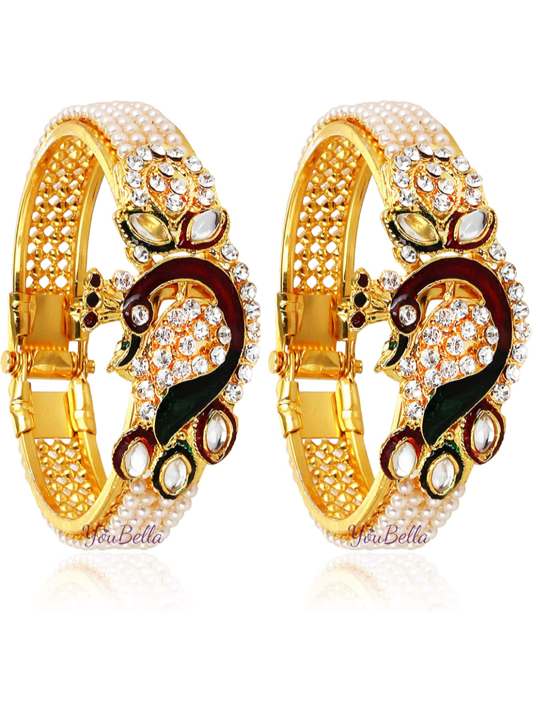 YouBella Multicolour Gold Plated Traditional Pearl Bracelet Bangle Set for Girls and Women ( Combo of 3)