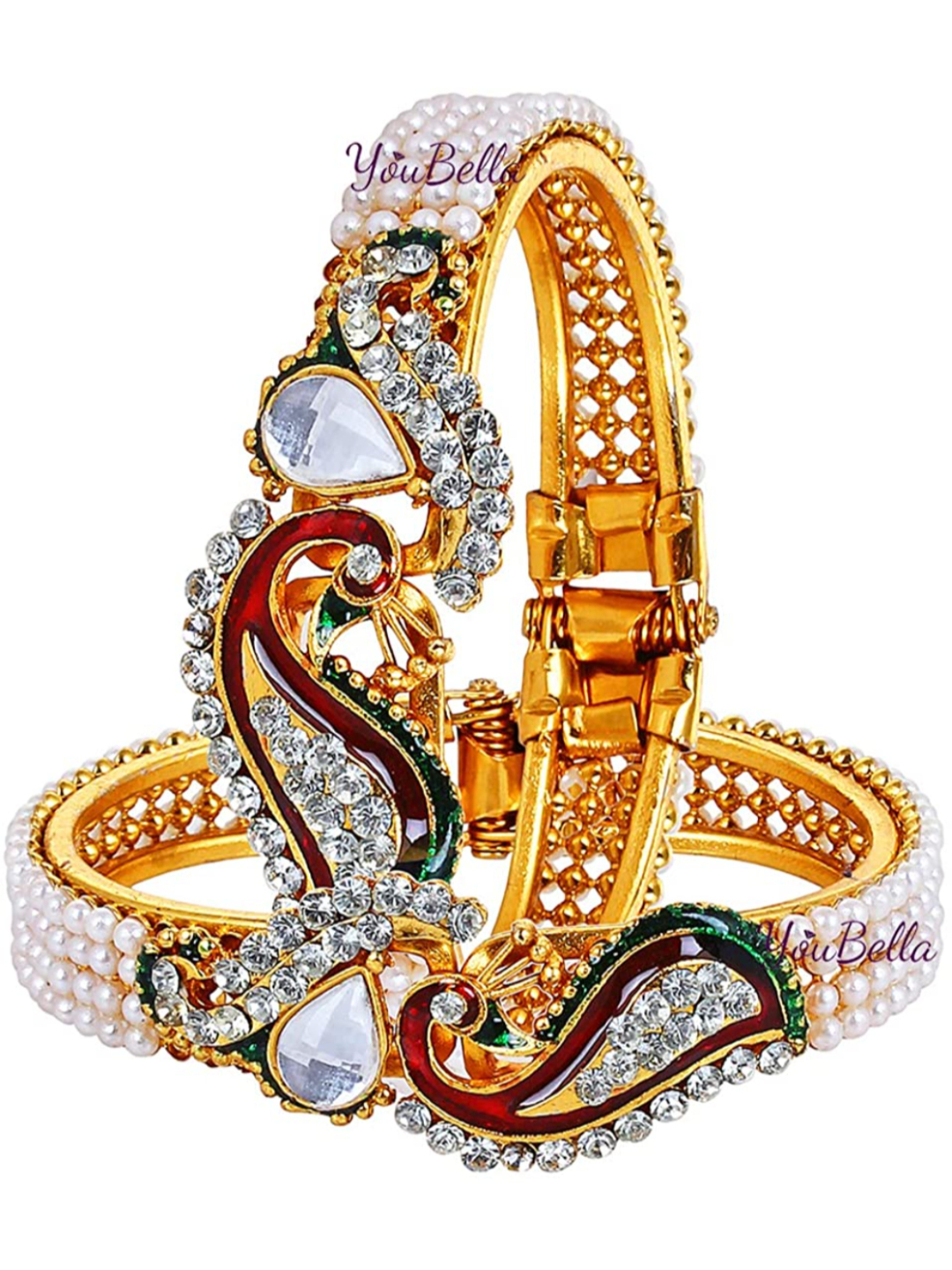 YouBella Multicolour Gold Plated Traditional Pearl Bracelet Bangle Set for Girls and Women ( Combo of 3)