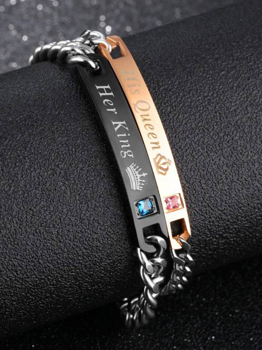 YouBella Valentine His or Hers Matching Set Queen King Titanium Stainless Steel Couple Bracelet Rings for Girls/Women's