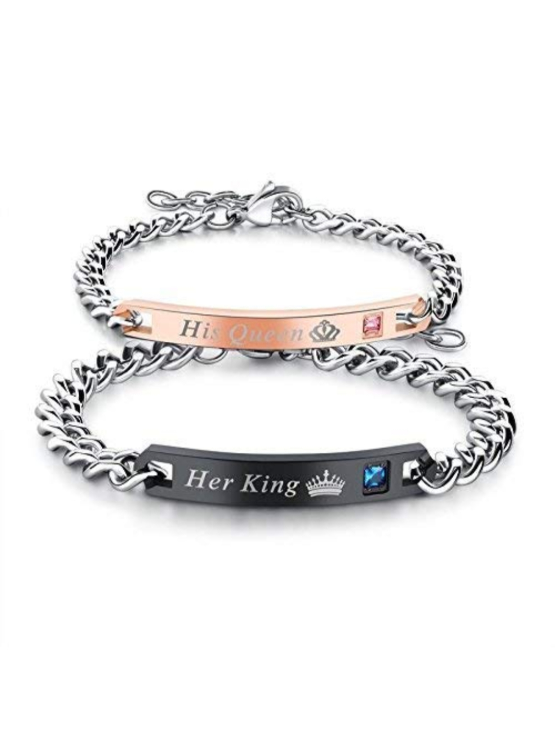YouBella Valentine His or Hers Matching Set Queen King Titanium Stainless Steel Couple Bracelet Rings for Girls/Women's